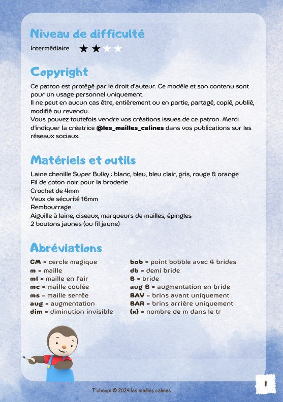Patron T'choupi Les mailles calines