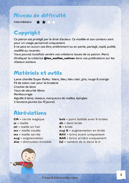 Patron T'choupi Les mailles calines